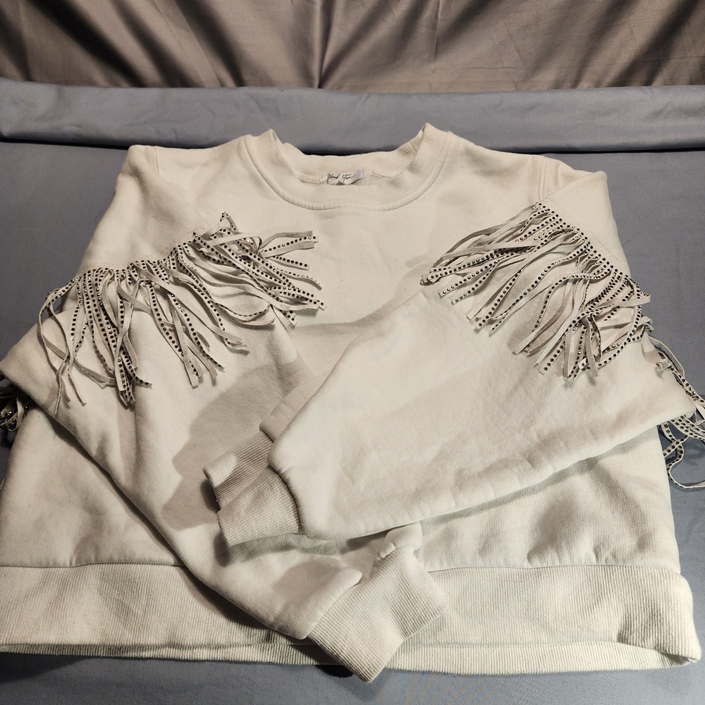 Cloud Ten Fringed Rhinestone White Sweatshirt Cowgirl Rodeo Size Small